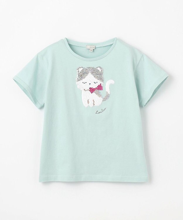 ANY KIDS ミラクルスパンコールTシャツ ミント（ねこ×ハチワレ）