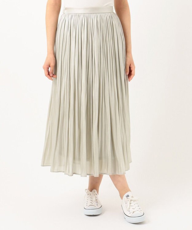 ANY L 【洗える】シャイニーサテン スカート ライトグレー系