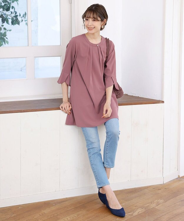 Tiaclasse L 【洗える】花びらスリーブチュニック モーヴピンク