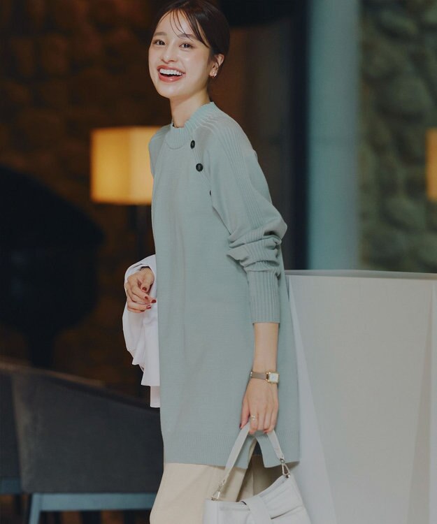 Tiaclasse 【安田美沙子さん着用・選べる2type・新色追加】ボタンニットチュニック モックネック：ミント