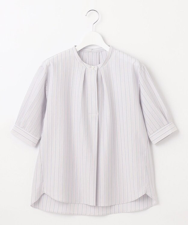 J.PRESS LADIES S 【イージーケア】ストライプジャージー バンドカラー カットソー ライトグレー系1