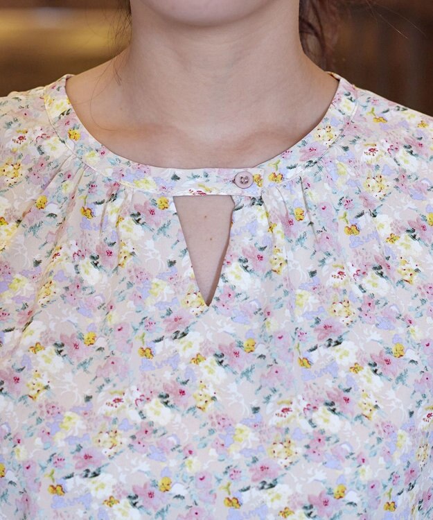 Tiaclasse 【洗える】2WAY花柄ブラウス グレージュ