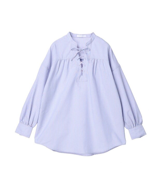 Green Parks ストライプレースアップシャツ Stripe