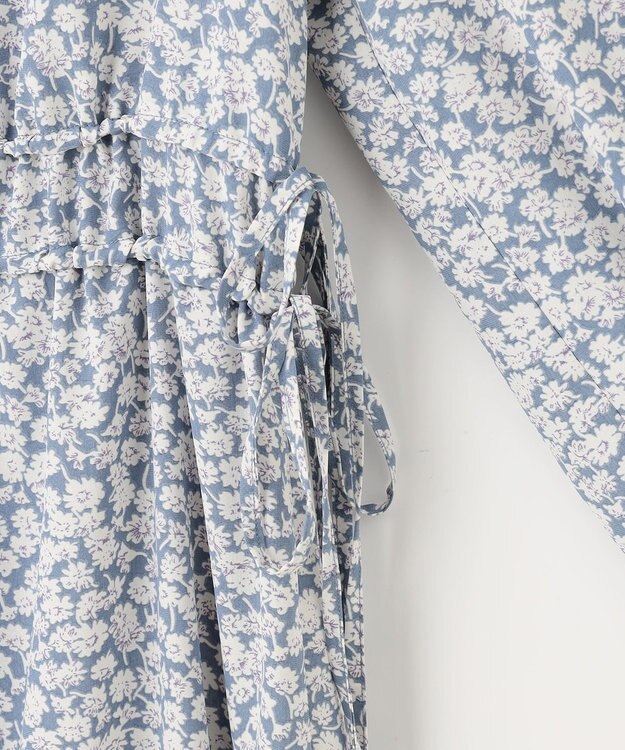 Feroux 【洗える】フラワープリントドロスト ワンピース スカイブルー系