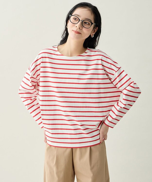 ANY L コクーンボーダープルオーバー レッド