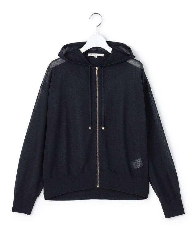 23区 【先行予約】シャイニーシアーニット ジップアップ パーカー ネイビー系