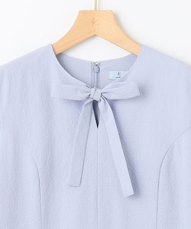 組曲 サッカーストレッチ ボウタイワンピース サックスブルー系