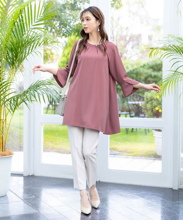 Tiaclasse L 【洗える】花びらスリーブチュニック モーヴピンク