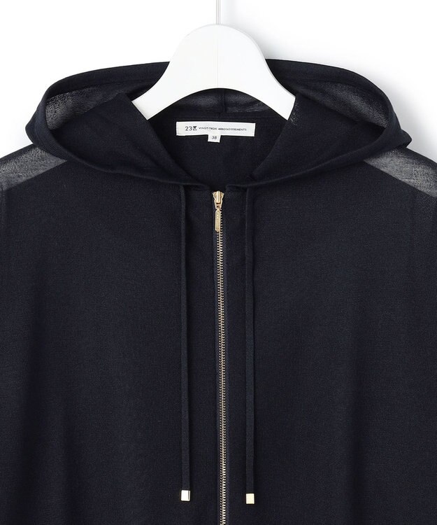 23区 【先行予約】シャイニーシアーニット ジップアップ パーカー ネイビー系