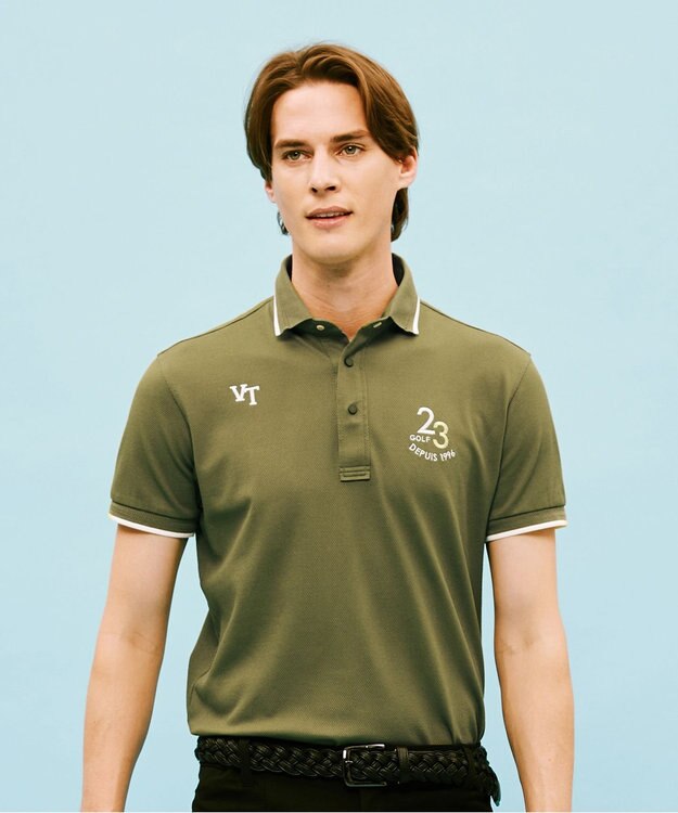 23区GOLF 【MEN】ハニカム鹿子 半そでポロシャツ カーキ系