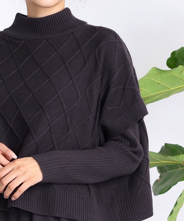 Tiaclasse 【2点セット】ケーブルトップス＆ニットワンピースセット チャコール