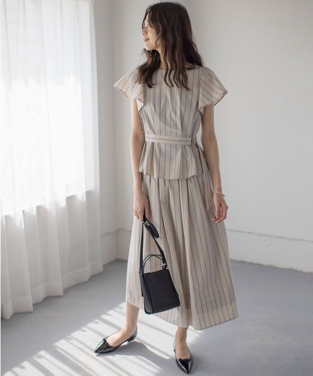 組曲 S 【WEB限定】コットンポリエステルタイプライター セットアップ ベージュストライプ系1