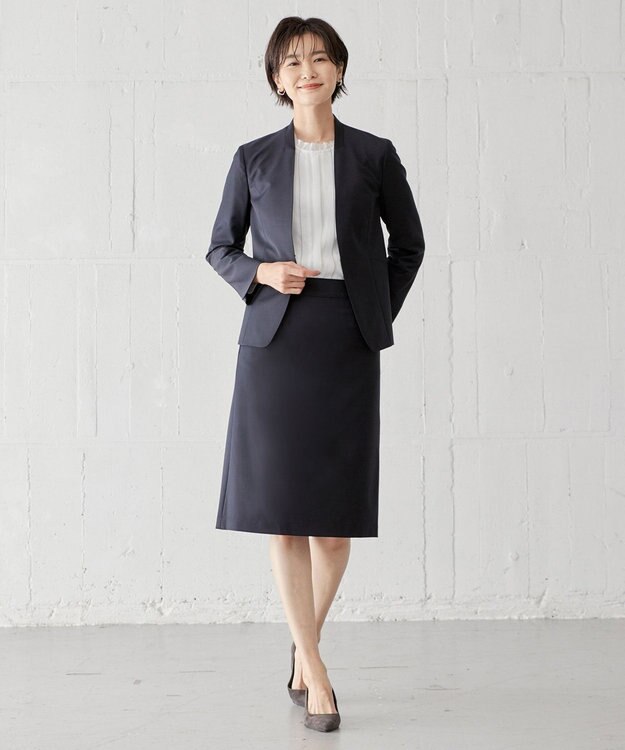 J.PRESS LADIES S BAHARIYE SOLID ノーカラー ジャケット ネイビー系