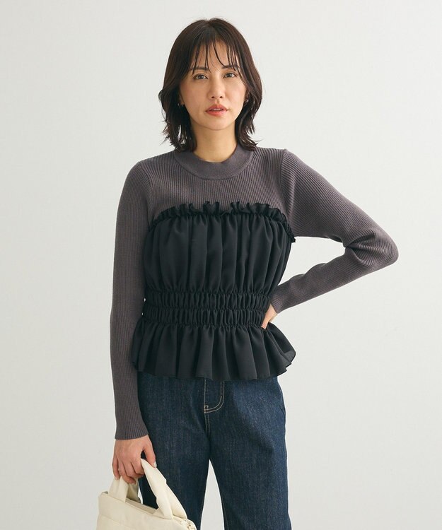 Green Parks ・ｓｗｉｎｇ　ｂｙ　ビスチェレイヤーハイネックニット Charcoal Gray