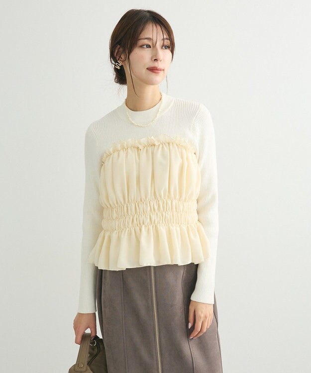 Green Parks ・ｓｗｉｎｇ　ｂｙ　ビスチェレイヤーハイネックニット Off White