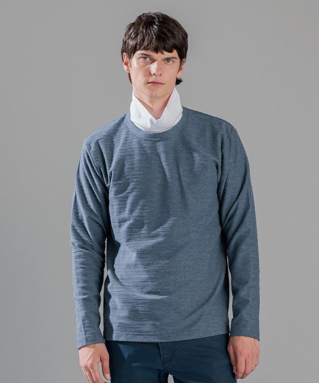 JOSEPH HOMME メランジリップル　クルーネックカットソー ダルブルー系