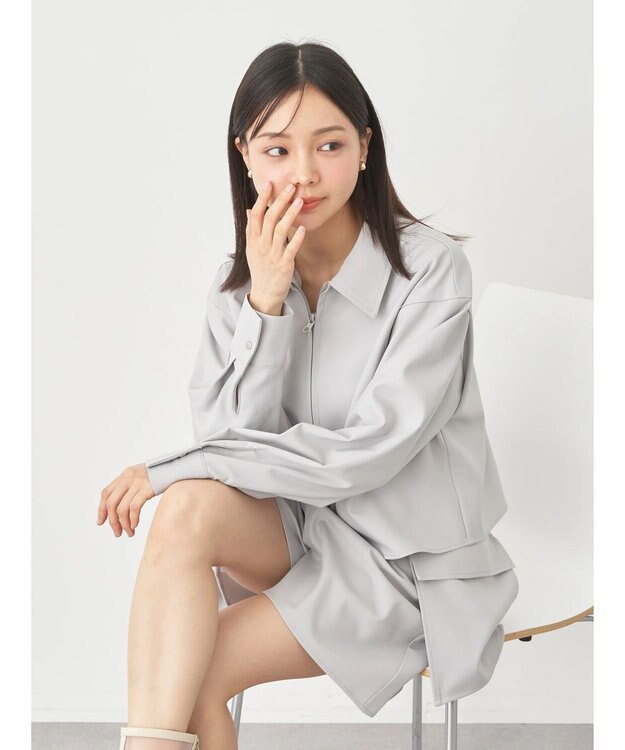earth music&ecology ジップショートシャツ Light Gray