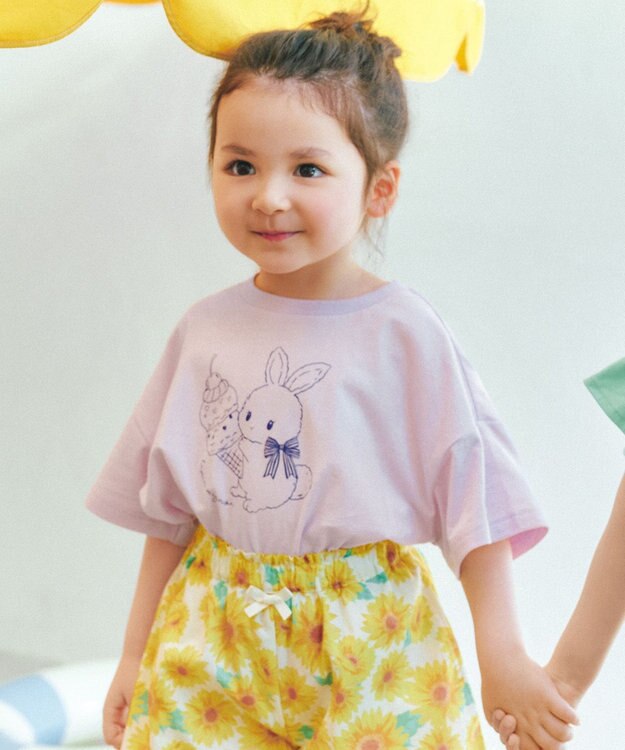 ANY KIDS 【綿100%/接触冷感】ひんやり オーバーサイズ アニマルTシャツ ラベンダー×ウサギ