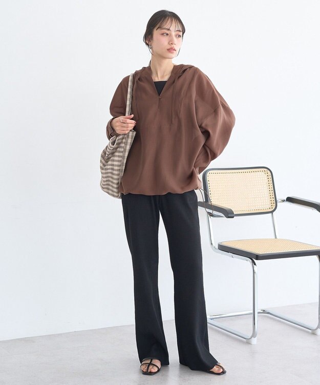 earth music&ecology セルフカットリブフレアパンツ Black