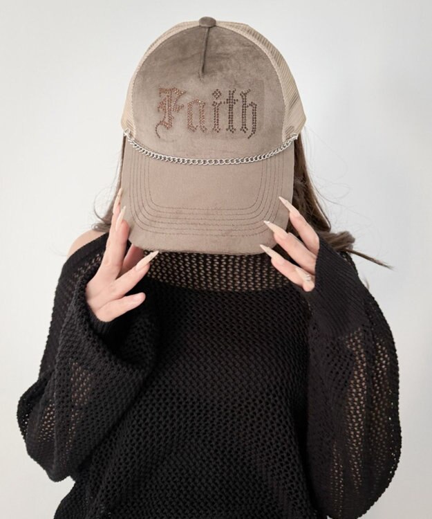 WEGO チェーンベロアメッシュキャップ ブラウン