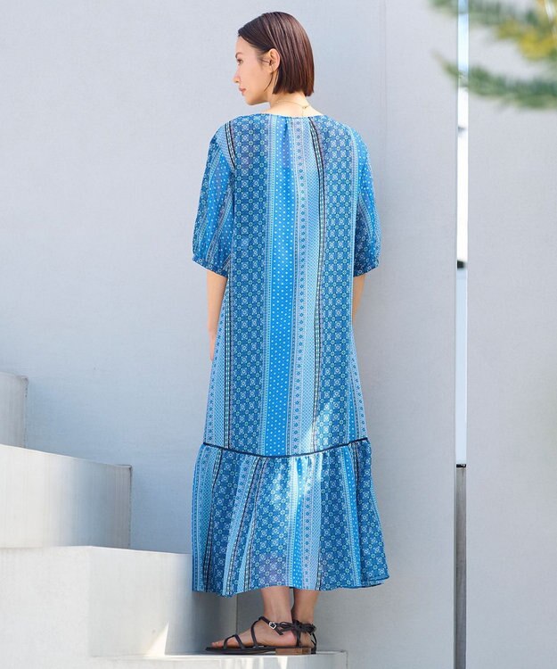自由区 【洗える・XSサイズあり】オリエンタルモザイクプリント ワンピース スカイブルー系5