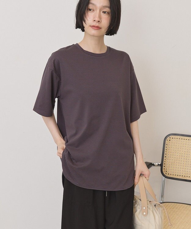 AMERICAN HOLIC 裾ラウンドＴシャツ Border Navy