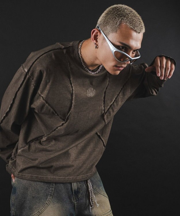 WEGO 【ユニセックス着用ITEM】MA55IVE　コールドダイスウィッチングロゴT（LS） ブラウン