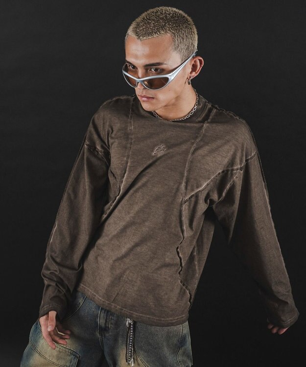 WEGO 【ユニセックス着用ITEM】MA55IVE　コールドダイスウィッチングロゴT（LS） ブラウン