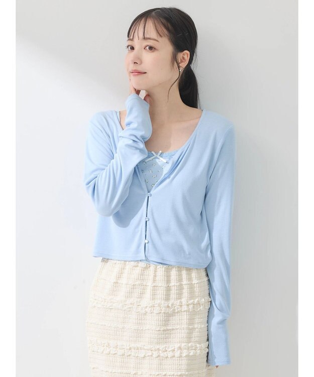 earth music&ecology ＳＥＴ２点カーディガン＋フラワーキャミ Sax