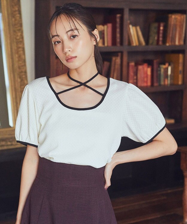 earth music&ecology マルチウェイ配色リボンカットプルオーバー Ivory