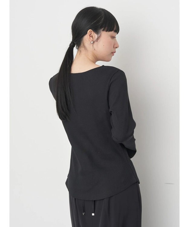 earth music&ecology パールヘンリーリブプルオーバー Black