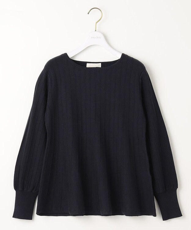 ANY SIS L 【洗える】ペプラム ニット ネイビー