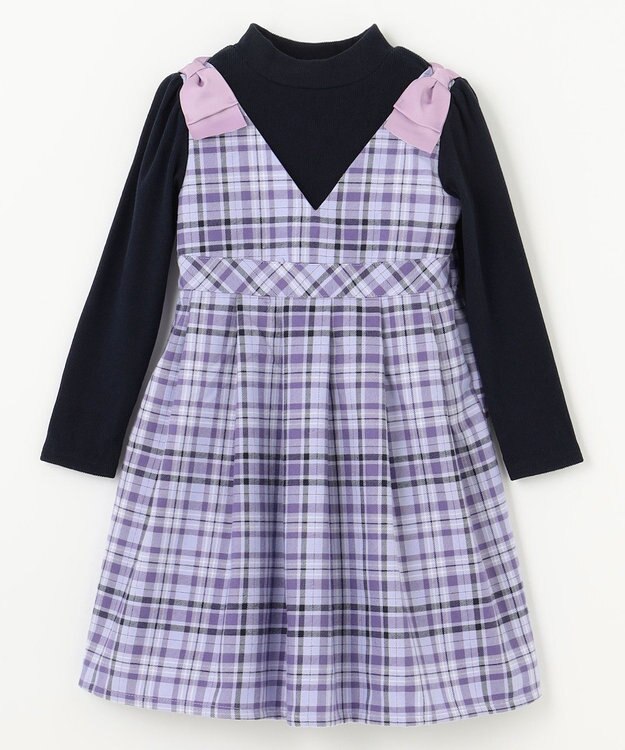 ANY KIDS ドッキングチェックワンピース ラベンダー