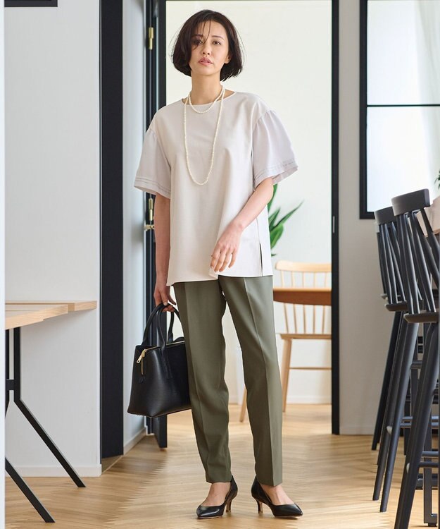 自由区 【WEB限定カラーあり】【UVカット・吸水速乾・洗える】ツイストプレーンラッフルスリーブ カットソー シャンパンベージュ