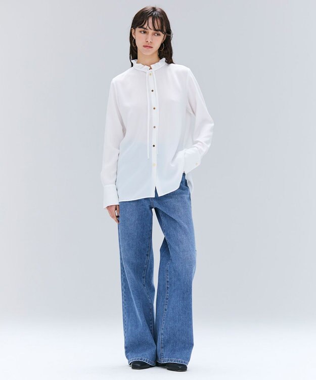 BEIGE， 【洗える】STOW / フリルタイブラウス Ecru