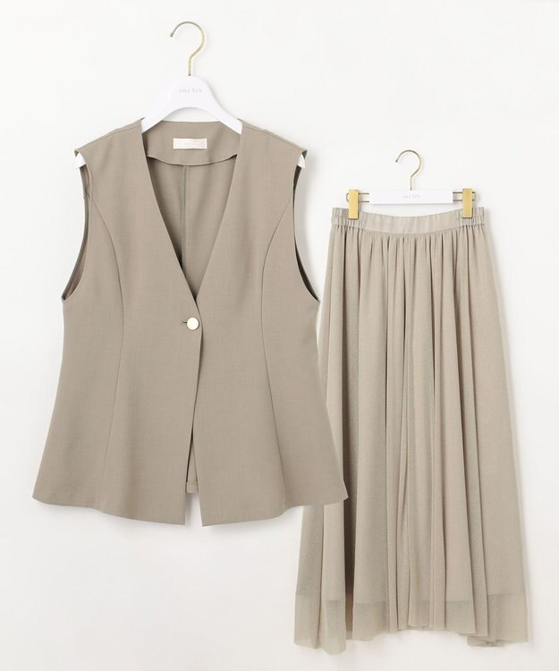 ANY SIS 【スタイリストコラボ】ジレ×ラメチュールスカート セットアップ ベージュ