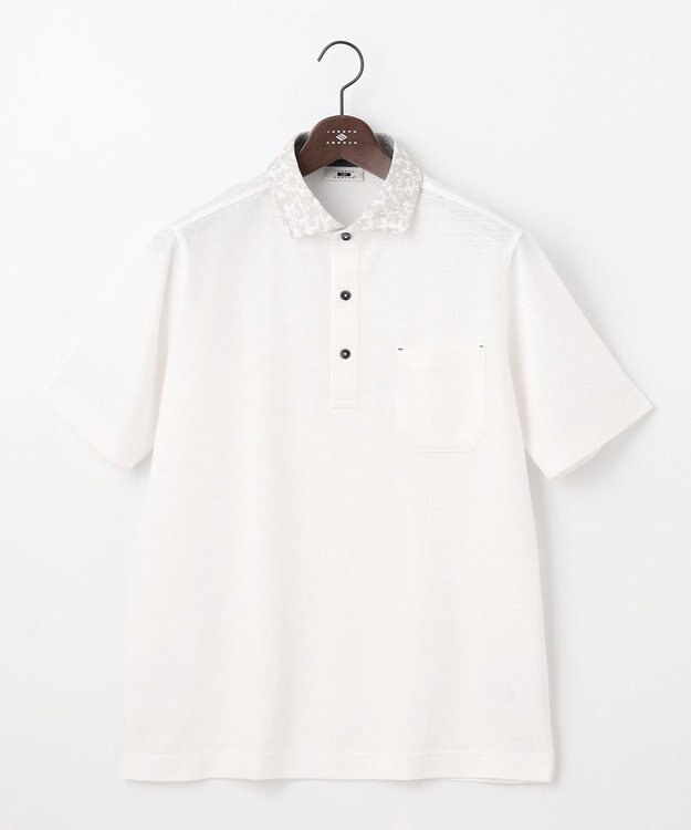 JOSEPH ABBOUD 【リネン素材/清涼感/吸水速乾】リネンハニカム 半袖 ポロシャツ ホワイト系