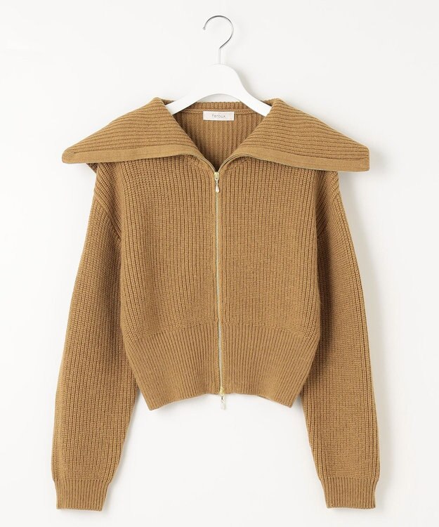 Feroux 【洗える・古畑星夏さん着用】フルジップ ニット キャメル系