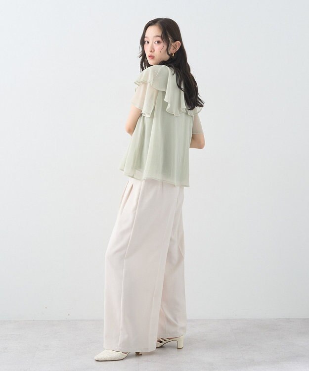 earth music&ecology チョーカー付き楊柳ラッフルブラウス Light Green