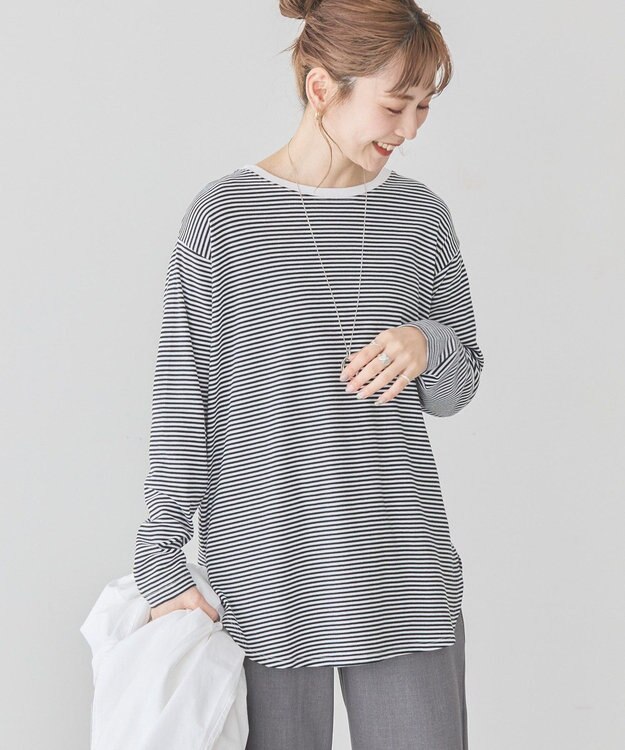 AMERICAN HOLIC クルーネックロングカットプルオーバー Border Black