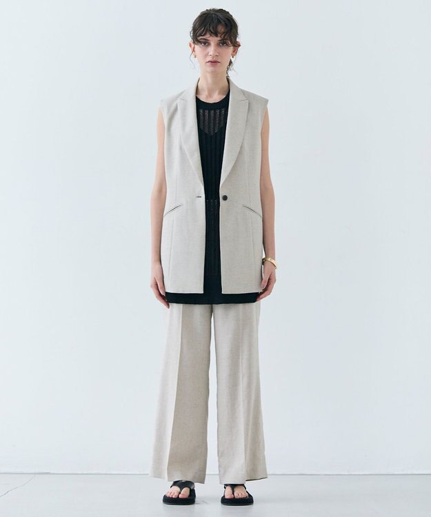 BEIGE， 【洗える】CAROLE / リネンライクノースリーブジレジャケット Sand