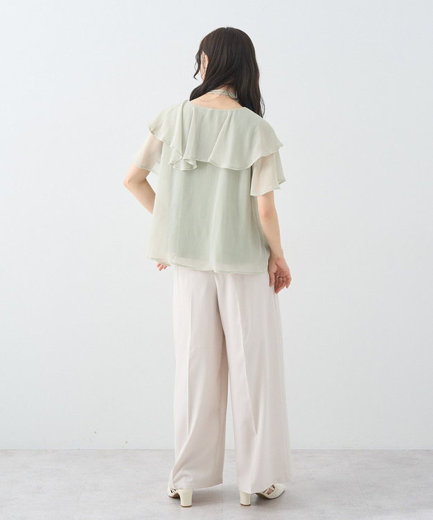 earth music&ecology チョーカー付き楊柳ラッフルブラウス Light Green