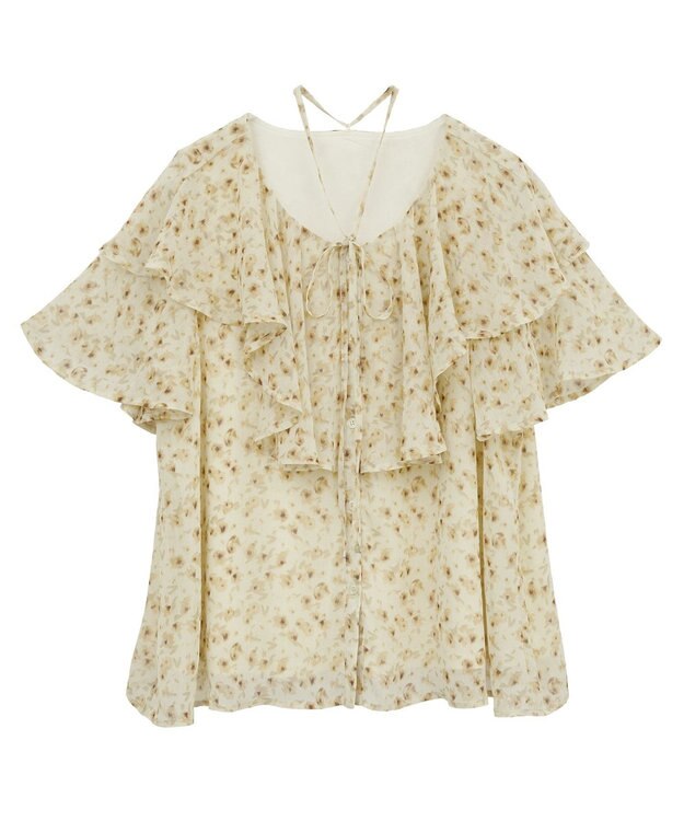 earth music&ecology チョーカー付き楊柳ラッフルブラウス Flower
