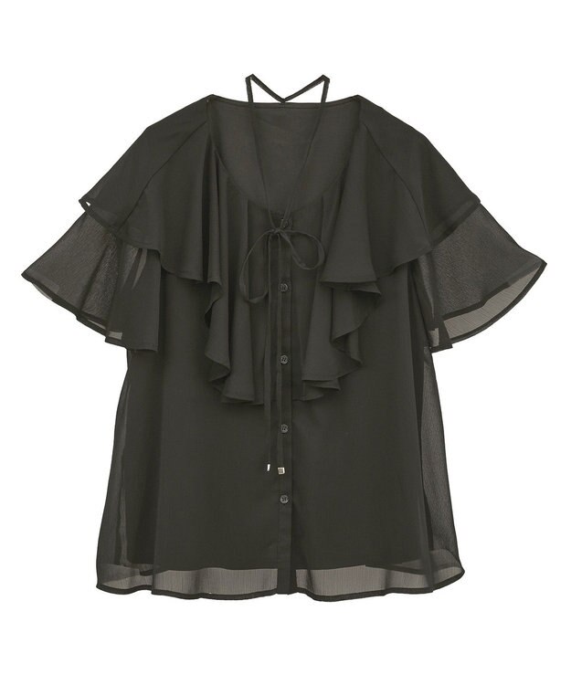 earth music&ecology チョーカー付き楊柳ラッフルブラウス Black