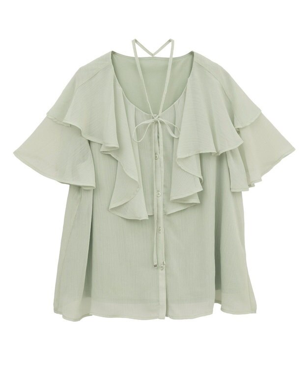 earth music&ecology チョーカー付き楊柳ラッフルブラウス Light Green