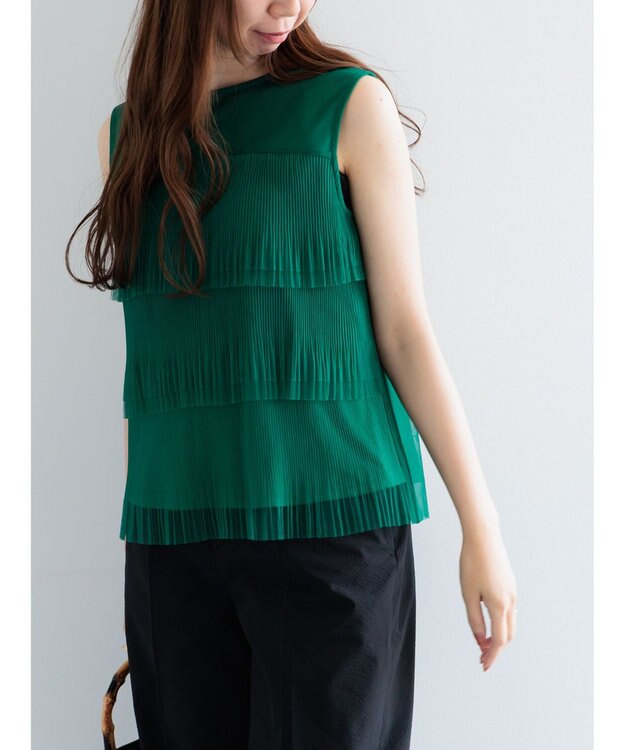 Te chichi ティアードチュールプリーツブラウス グリーン