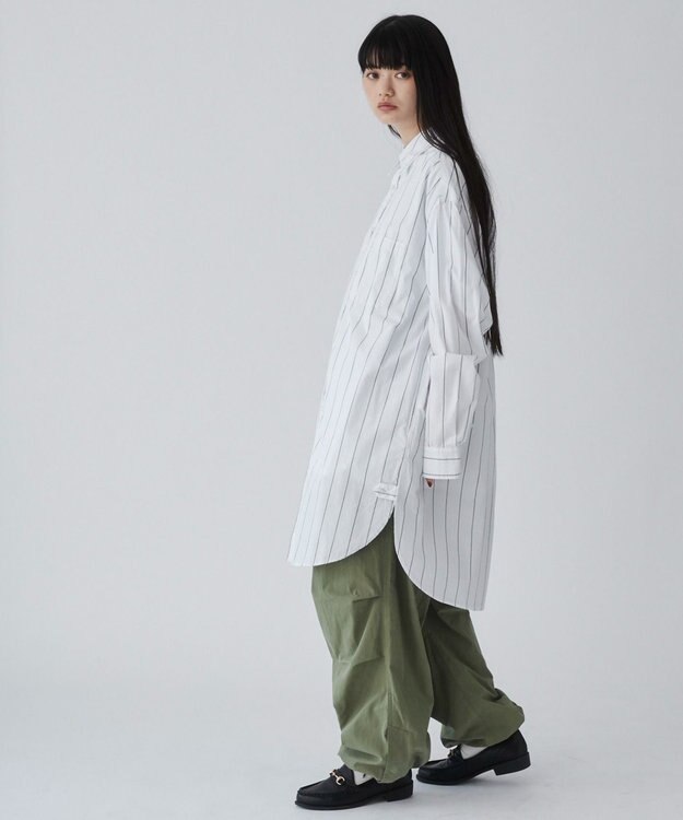 WEGO ストライプロングシャツ ホワイトストライプ