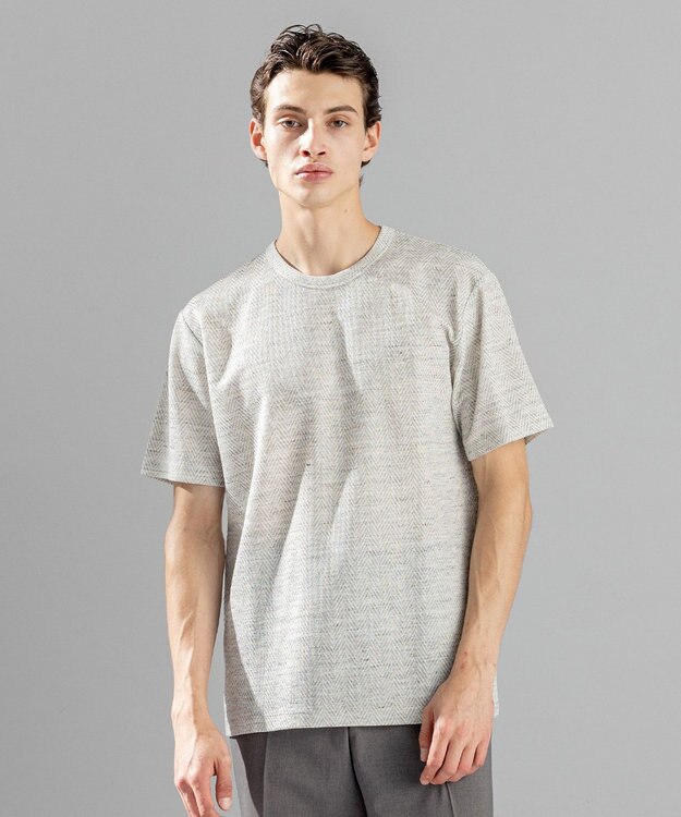 JOSEPH HOMME トップヘリンボンジャージー　クルーネックTシャツ ライトグレー系