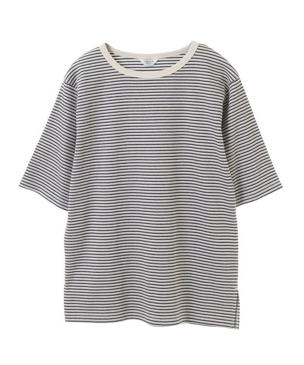 AMERICAN HOLIC 抗菌防臭リブ5分袖カットプルオーバー Border Ivory