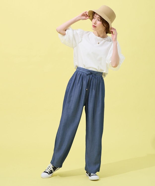 ANY 【手洗い可能/ウエストゴム】ウォッシャブルデニムパンツ ネイビー